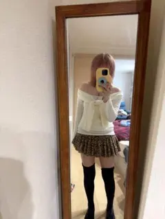 オフショルダーリボン付きホワイトニット Sサイズ