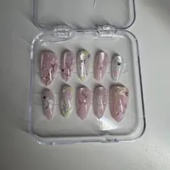 ネイルチップ マグネット ピンク 桜フラワー 和風 春ネイル ゴールド Mサイズ