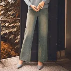 新品★dinos So close, ディノス ラインストーンストレートデニム