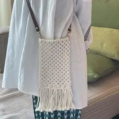 ハンドメイド　マクラメ編み　スマホショルダーバック