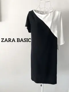 【ZARA】アシンメトリーワンピース　ホワイト×ブラック　おしゃれ　S