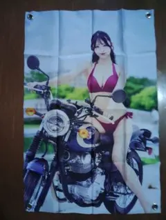 バイクと女性のタペストリー