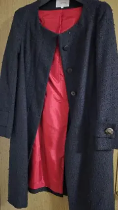 SHIPS 黒 ロングコート 赤裏地