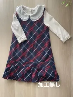 チェック柄ワンピース フリル襟カットソー120cm