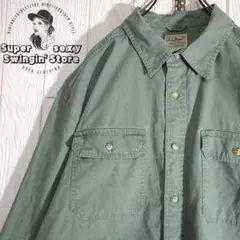 人気 エルエルビーン 長袖シャツ XL グリーン 無地 アウトドア 古着