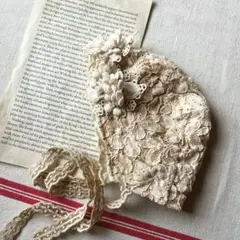 紅茶染めレースボンネット　ブライスアウトフィット　ハンドメイド　ネオブライス服