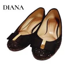 【DIANA】グリッター 黒 24.0cm パンプス リボン バレエシューズ