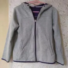 キッズ ジップアップパーカー グレー パープル