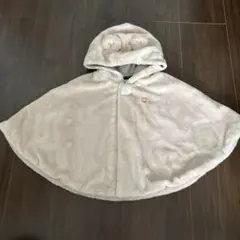 ミキハウス　ベビー　マイクロファーマント　耳付き　防寒ポンチョ　ベージュ