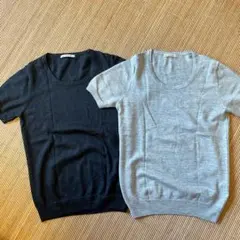 Extra Fine ウール 半袖セーター L 黒、グレー　2枚セット
