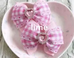 ピンク♡チェックリボン　ハンドメイド　キッズリボン　ヘアゴム
