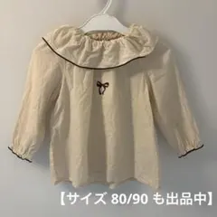 【未使用】バースデイ コーデュロイ ブラウス リボン刺繍 襟付き 100cm