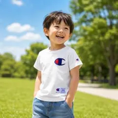 美品 Champion 半袖Tシャツ 100 白 ロゴワッペン 厚手コットンのサムネイル