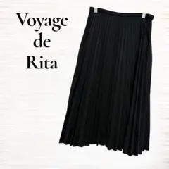 a500【Voyage de Rita】プリーツスカート/ミモレ丈/ブラック/M