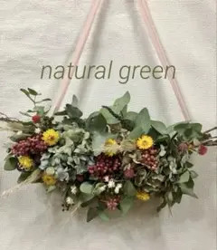 紫陽花とユーカリの横長スワッグ　ナチュラルドライフラワースワッグ