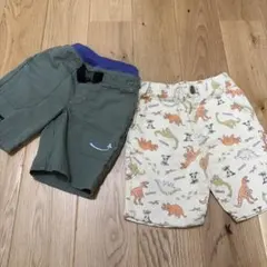 キッズ ハーフパンツ 2枚セット 恐竜柄 カーキ