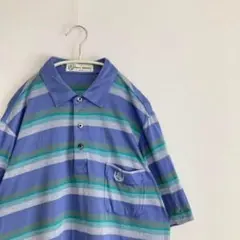 90s~ ヴィンテージ レトロ 古着 半袖 ポロシャツ ボーダー 総柄 ミズノ