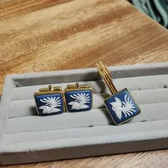 陶華TOHCA 鳥彫刻 ネクタイピン カフスボタン セット