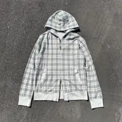 old archive double zip hoodie y2k チェック柄