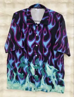 RomelCheo ロメルチェオ　半袖シャツ　3XL バーニング 炎総柄 個性的