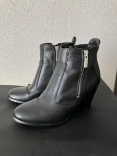 KMB 両サイドファスナー付きショートブーツ/ブーティ　ブラック