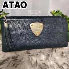 ATAO ミニ財布 L字ファスナー レザー 紺　外観美品 コンパクトウォレット ATAO ミニ財布 L字ファスナー レザー 紺 外観美品 コンパクト