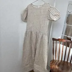チェック柄 半袖 ロングワンピース　aosta