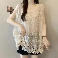 ‌タンクトップレース刺繍ノースリーブシャツブラウス