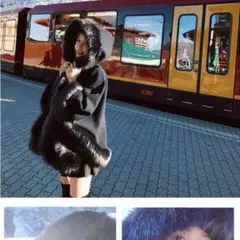 レディース ファー ポンチョ 暖か ブラック 可愛い Sサイズ 37Y