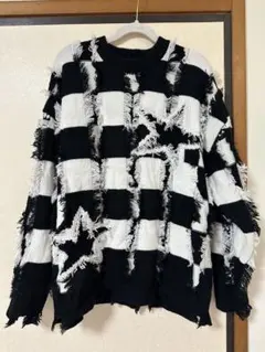 モノトーン チェック柄 ダメージニット プルオーバー　WEGO