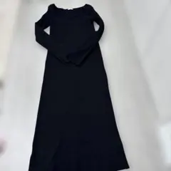 ブラックリブニットロングワンピース