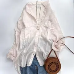 美品スローブイエナ リネンコットンダブルポケットシャツ ピンク 麻綿 25SS