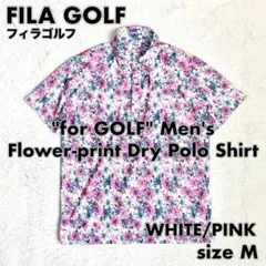 【FILA GOLF】 メンズ 花柄 ドライ 半袖ポロシャツ 白/ピンク Mのサムネイル