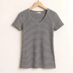 ナノユニバース✨️半袖Tシャツ ボーダー 半袖カットソー ストレッチ Vネック M