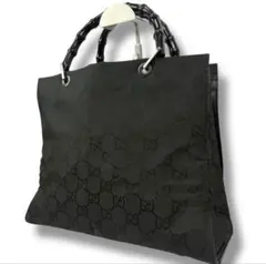 【A4対応/極美品】GUCCI バンブー ハンドバッグ GG柄 ナイロン 黒