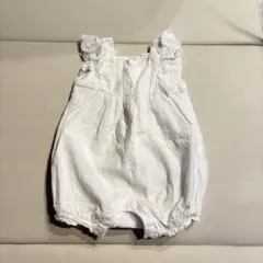 ベビーギャップ　ホワイト 花柄刺繍フリル付きロンパース オーバーオール