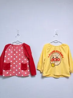 【早い者勝ち】赤と白の水玉模様とアンパンマンのスモックセット　100