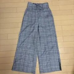 ハイウエストチェック柄ワイドパンツ