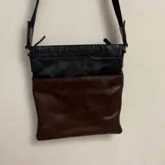 COACHコーチ黒茶レザーショルダーバッグ