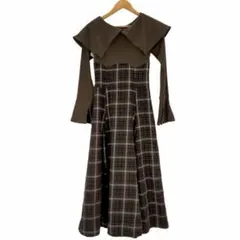 dazzlin ダズリン ビッグカラーチェックコルセットワンピース（ブラウン）