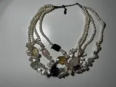 淡水パール×天然石 ロングネックレス マルチカラー パワーストーン 天然素材