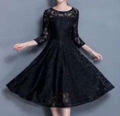 【新品】ワンピース ドレス 総レース パーティー 二次会　結婚式 　ブラック