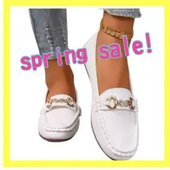 【SALE中♡】ホワイトフラットシューズ ローファー ゴールドチェーン 24.5