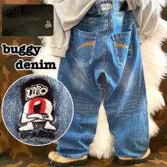 PLAYBIGG デニム 刺繍ロゴ ストリート バギー 極太 B系 ヒップホップ