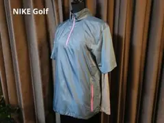 美品☆ナイキゴルフ☆秋冬用半袖裏起毛プルオーバーウインドブレーカー☆L☆グレー
