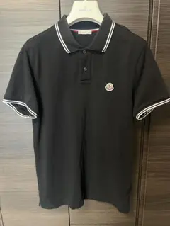 モンクレール ポロシャツ　トリコロール　黒　M MONCLER (モンクレール) ポロシャツ「MAGLIA POLO MANICA CORTA