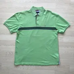 希少◎トミーヒルフィガー古着90sポロシャツ半袖ワンポイントロゴ刺繍グリーン緑L