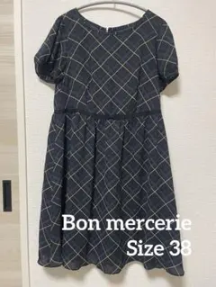 最終価格【Bon mercerie】チェック柄 半袖パフスリーブワンピース