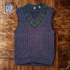 90s OLD GAP オールドギャップ ケーブルニットベスト ブラックウォッチ
