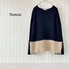 テチチ 切替ニット シャギーニット 大人綺麗 上品 ネイビー バイカラー M